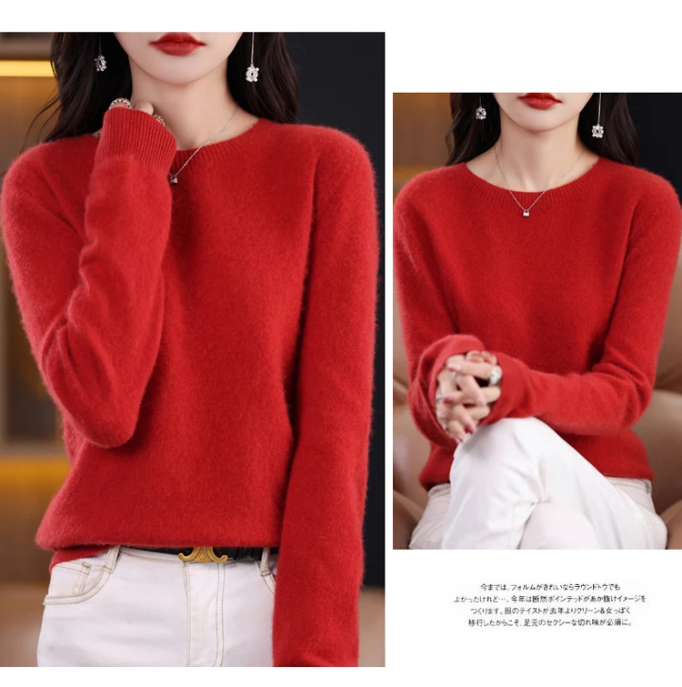2026 New Cashmere Basic Top Long Sleeve Women O-Neck Knitted Sweater 100% Pure Merino Wool Pullover Clothing Knitwear Traf
