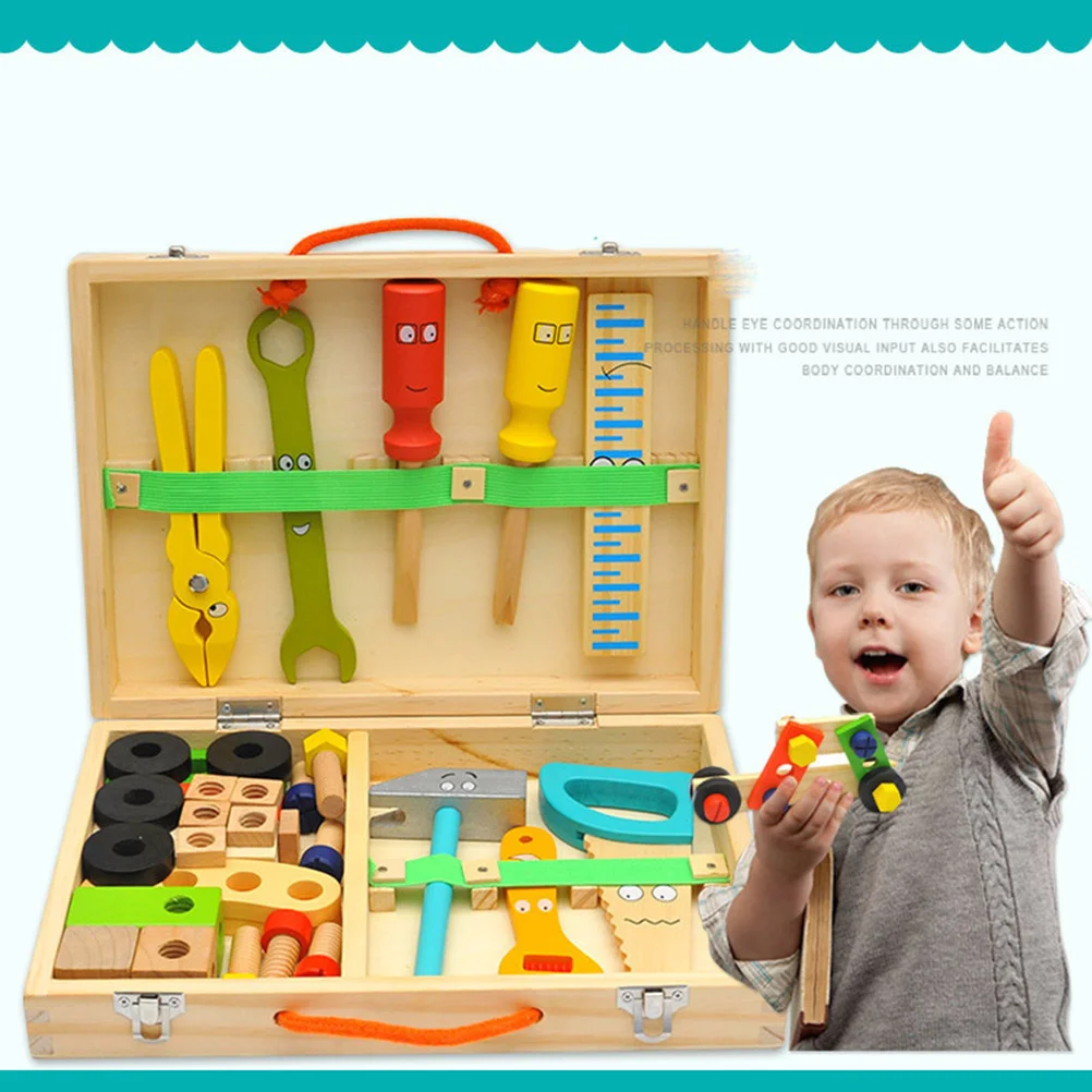 1Set Kinder Simulation Reparatur Werkzeuge Tragbare Toolbox Pretend Spielen Reparatur Tools Kit Holz Wartung Werkzeuge Bildungs Lernen