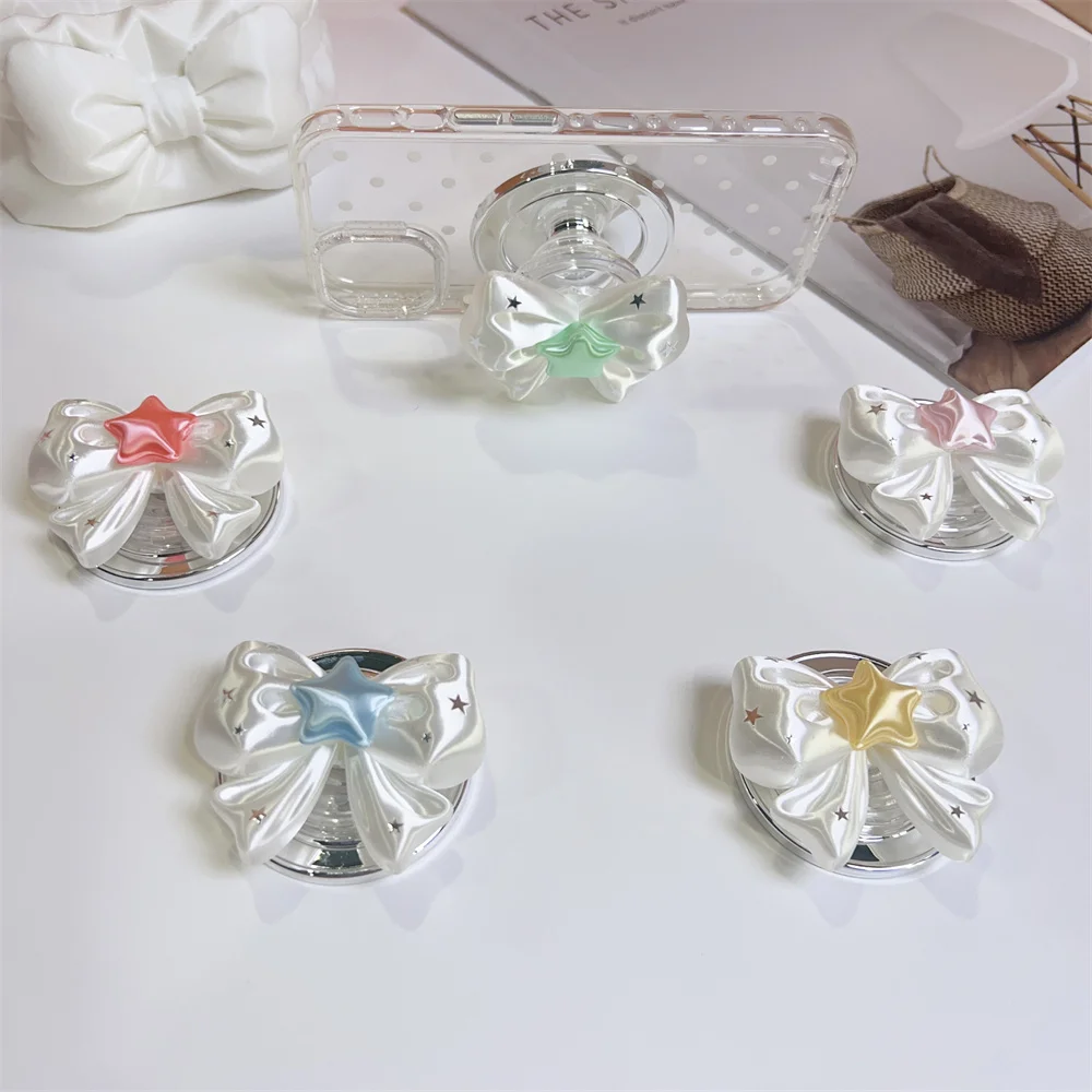 3D Silk Bow Knot Star Magnetic Pop Socket Phone Griptok For iPhone 17 16 15 14 13 Pro Max MagSafe PopSockets Grip Tok Holder