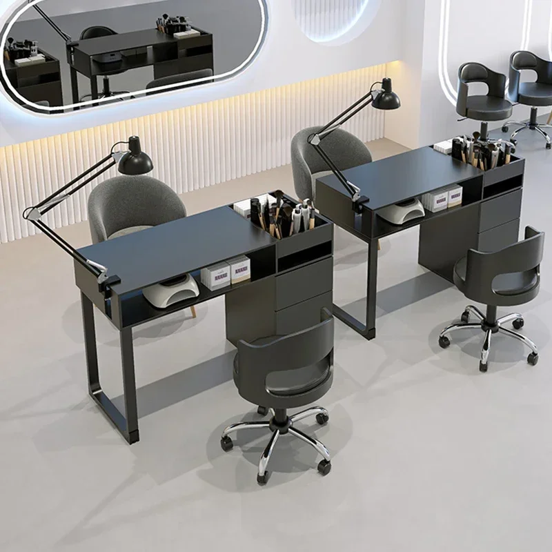 &Mesas para manicura de artista nórdico, escritorios de recepción para manicura, muebles, Mesa estilo crema, mesas para manicura multifunción de madera de lujo