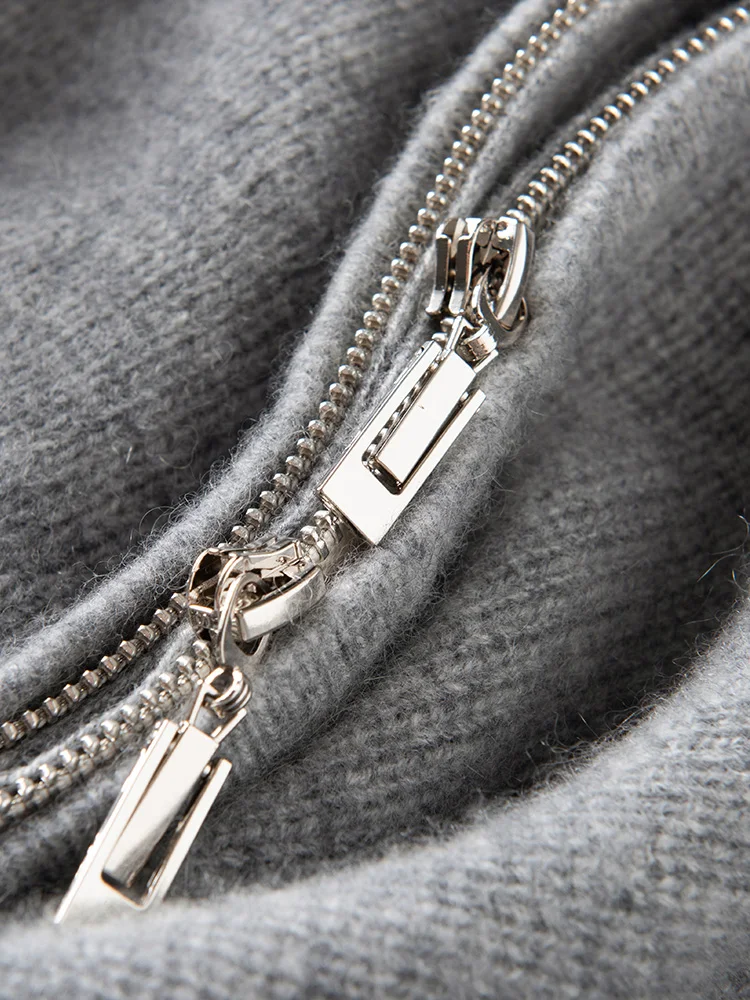 TLOML Nowy Damski Sweter z Kaszmiru 100%, Rozpinany na Zamek z Kapturem, Dzianina Kaszmirowa, Jesień Zima, Miękki, Ciepły, Wysoka Jakość, Gruby Płaszcz