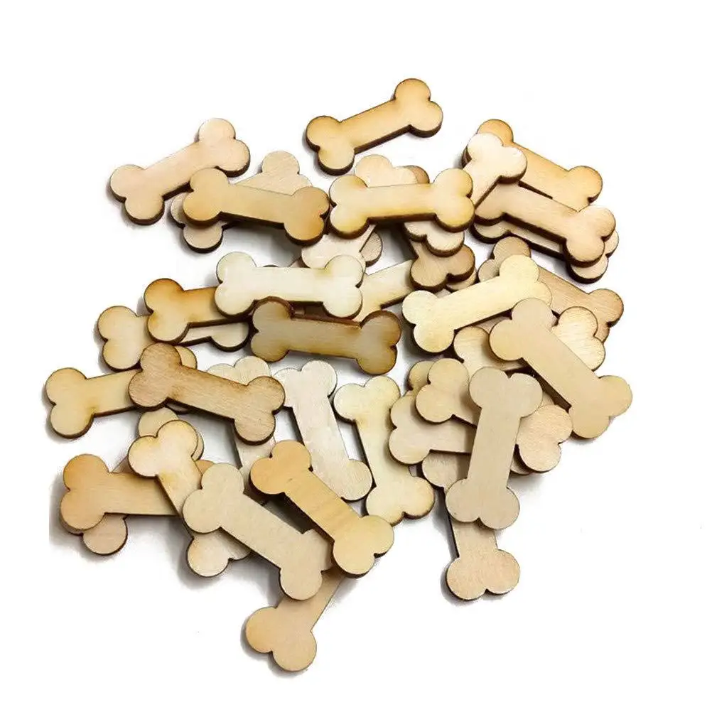 50pcs Mini Bone Shape Wooden Confetti Dog Toys Ornament for Home Dog Happy Birthday Party Decorations DIY Painting Gifts Supply