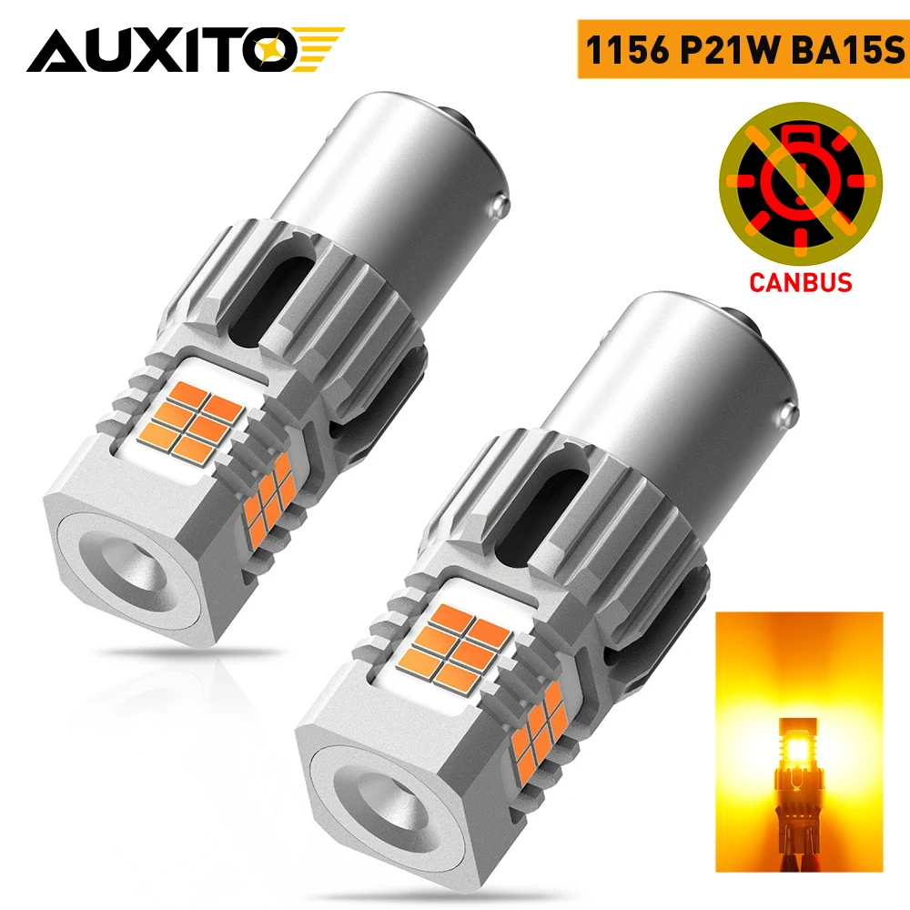 AUXITO 2Pcs No Hyper Flash 1156 BA15S LED Bulb Canbus Car Turn Signal Light Amber for Toyota Corolla Camry Volkswagen Golf BMW