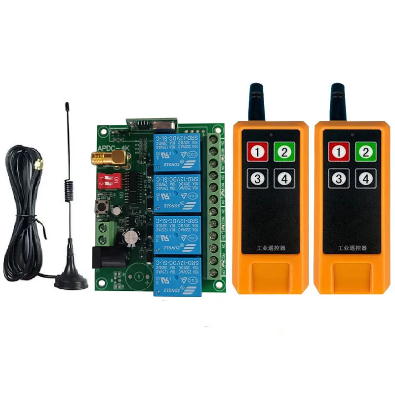 

433 МГц DC12V 24V 4CH RF беспроводной пульт дистанционного управления радиоприемник с 2000 м пультом дистанционного управления присоска антенна