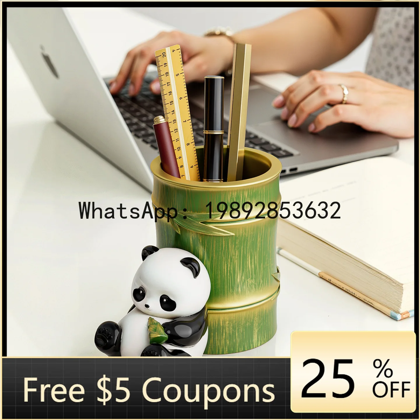 

BJ Creative Cute Panda Pen Holder Ornament Cultural and Creative Living Room Office Desk Desktop Storage Decoration Gift