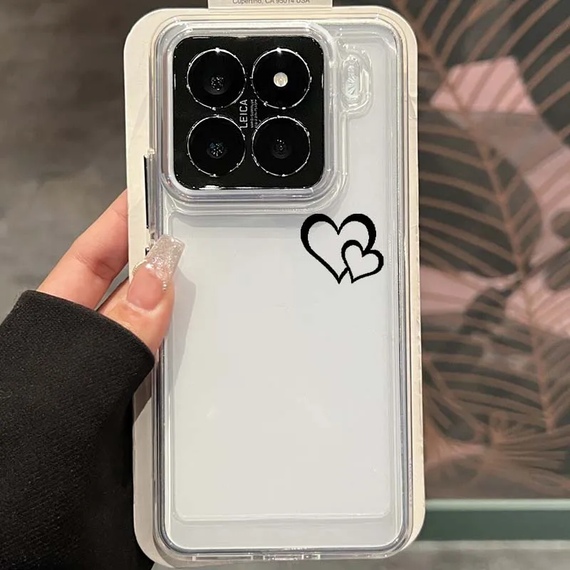 Black line heart shaped pattern Phone Case For Xiaomi 17 15 14 13 12 12S 12X 12T 11 11T Pro max Lite ultra TPU Transparent