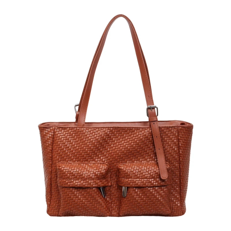 

2026New Large Capacity Woven Pu Leather Tote Bag Trendy Designer Fashionable Versatile Women's Daily Commute Single Shoulder Bag