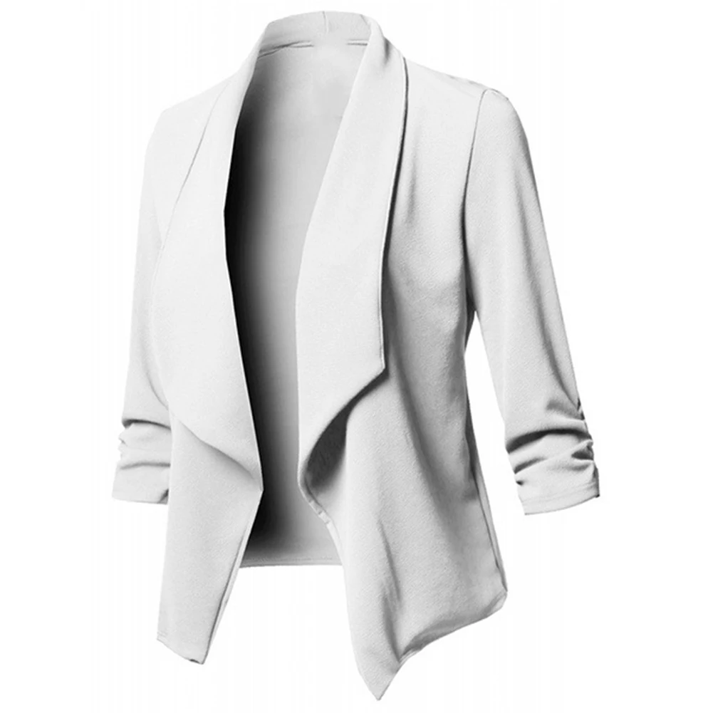 Blazer de manga larga para mujer, Chaqueta de traje corto con solapa frontal abierta, Color sólido, para oficina de negocios