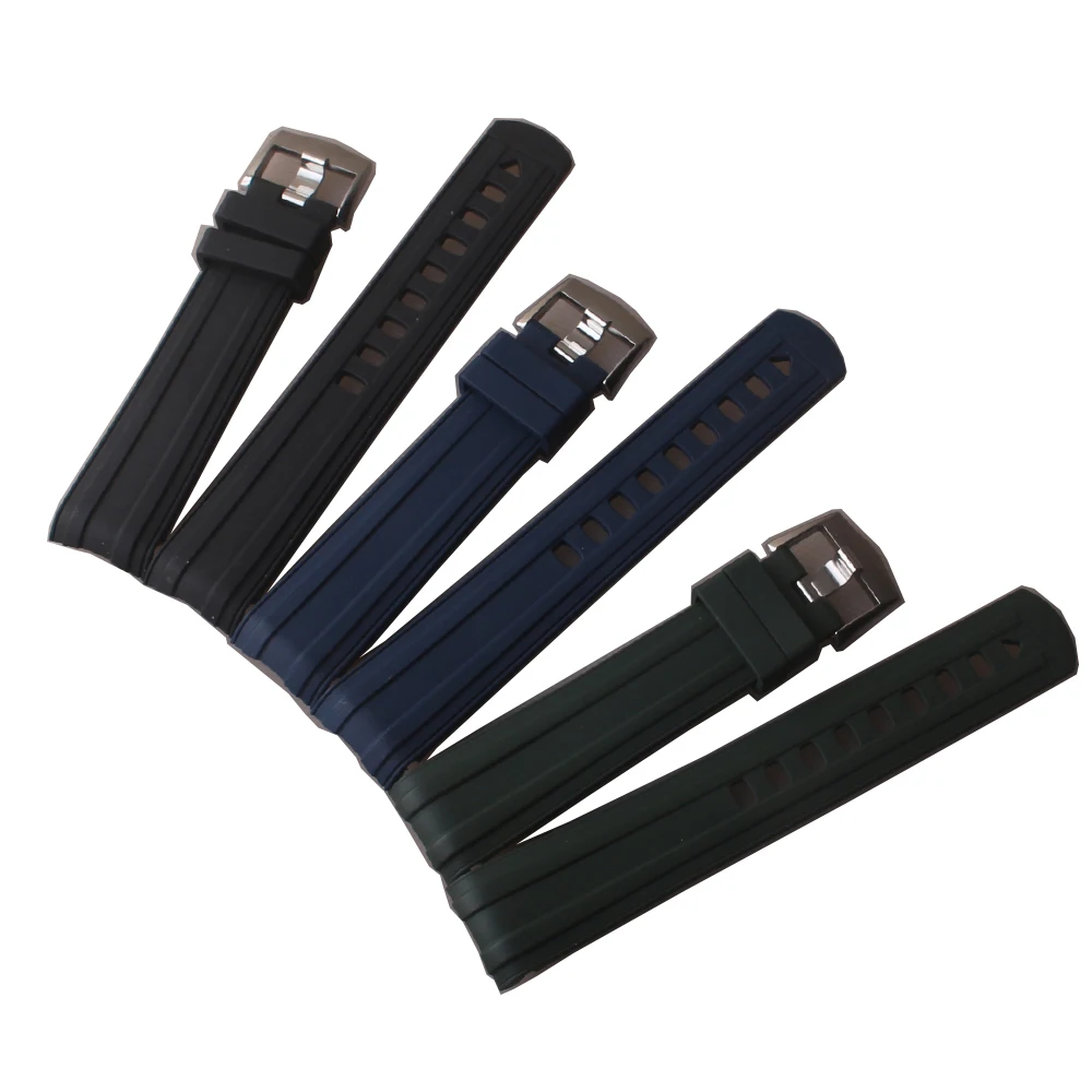 Pulseira de relógio de borracha fluoro 20mm, pulseira esportiva de silicone para ômega rolex, extremidades curvas macias, acessórios de relógios, preto e azul