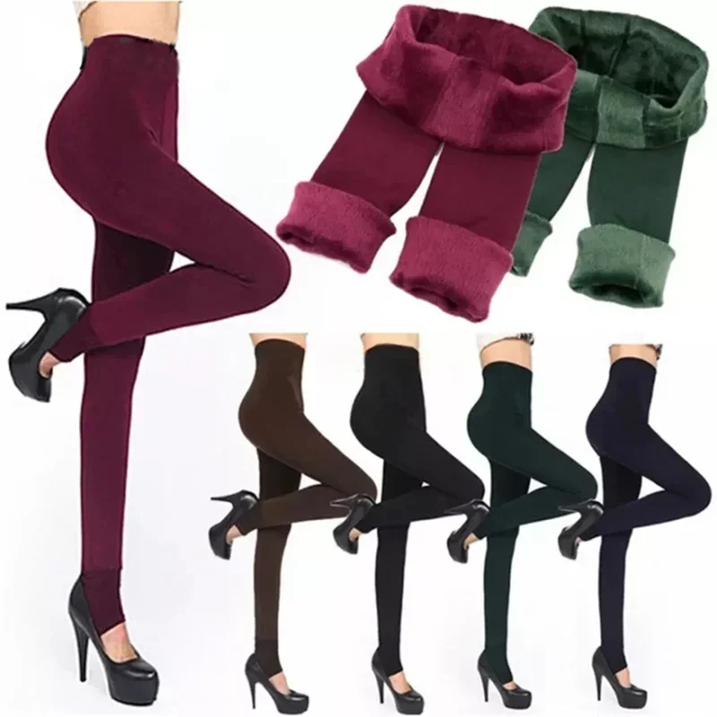 Women Winter Leggings Warm Leggins High Waist Solid Color Velvet Stocking Female Thickened Velvet Leggings Stretchy Black Tights