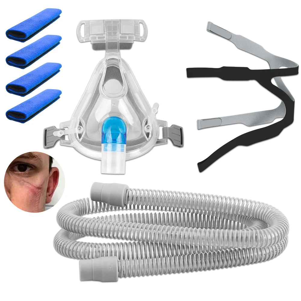 CPAP Full Face Mask with 4pc Straps for CPAP Headgear Covers,Adjustable Strap Respirator For Cushion Travel Anti Snoring Stopper