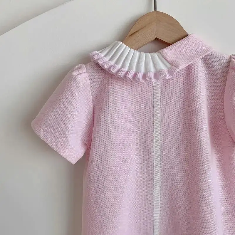 Vestito da bambina per bambina abbigliamento estivo nuovo vestito da principessa con collo a Polo rosa per bambini versione coreana vestito Casual