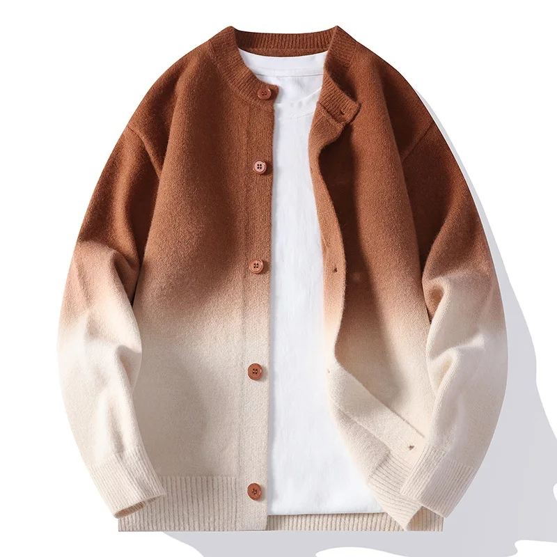 Autumn New Gradual Change Knitted Cardigan Men And Women Couples With The Same Sweater Loose Casual Jacket