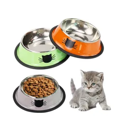 Cuenco de comida para gatos de acero inoxidable, comedero para gatos, cuenco de agua con Base de goma antideslizante, cuenco para mascotas pequeñas, accesorios para gatos, suministros para mascotas