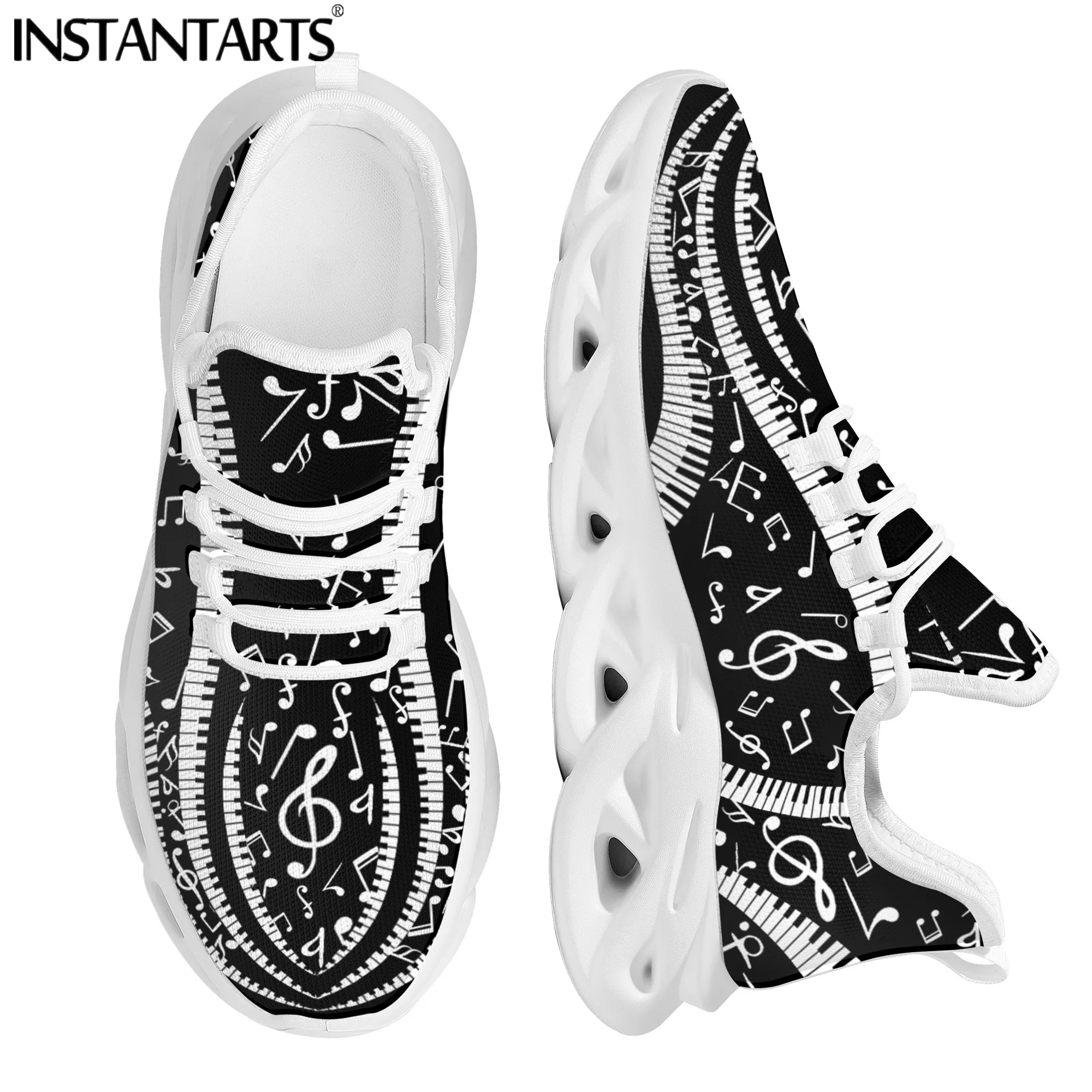 INSTANTARTS Luxury Brand Music Notes Design Ladies Sneaker Shoes for Women Ladies Flats Shoes Lace-up Footwear Zapatillas Mujer