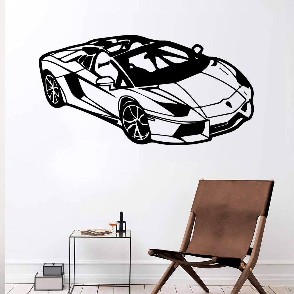 1pc Car Self Adhesive Vinyl Wallpaper Sticker For Living Room Decoration Sport Car Wall Decal Accessories Murals