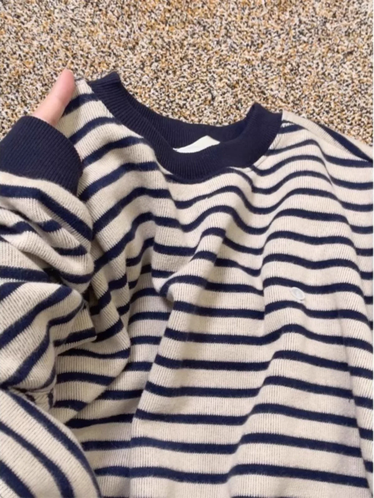 

Oversize American Style Striped round Neck Sweatshirt Women's Spring Autumn Loose Slimming Beautiful Top Special Size 300 Pounds