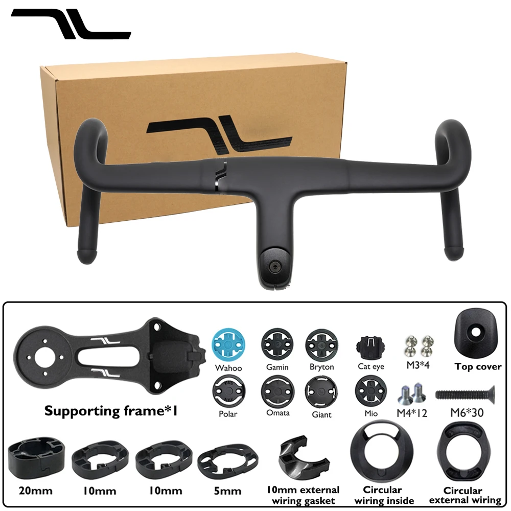 

SES AR carbon fiber handlebars, integrated handlebars for road bikes, 28.6mm, 18° flare, 380mm-440mm width, with computer mount