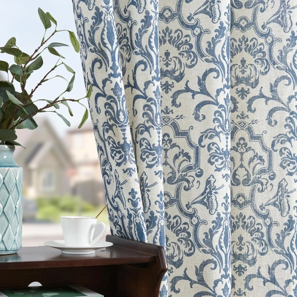 

jinchan curtains for bedroom, light filtering 84 inch length 2 panels set, baroque style linen blend drapes living room, vintage
