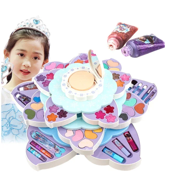 [Disney] Kids Cosmetics Frozen princess lipstick eye shadow blush nail polish etc.flower shape play house toys for girls gift