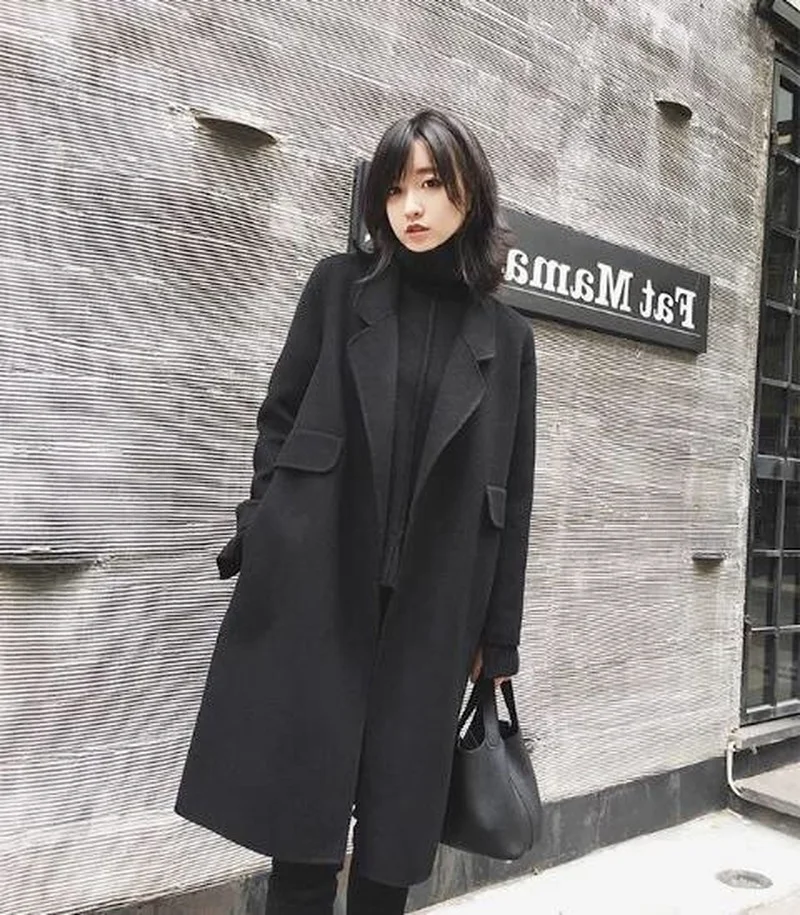Double Sided Fashion Cashmere Wool Coats Women Lapel Solid Color Knee-Length Long Outwears Warm Thick Autumn Winter Overwears