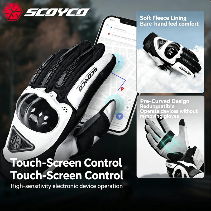 Scoyco Winter Motorcycle Gloves Impact-Resistant Palm Protection Waterproof Windproof Warm Touch Screen Motorbike Riding Gloves