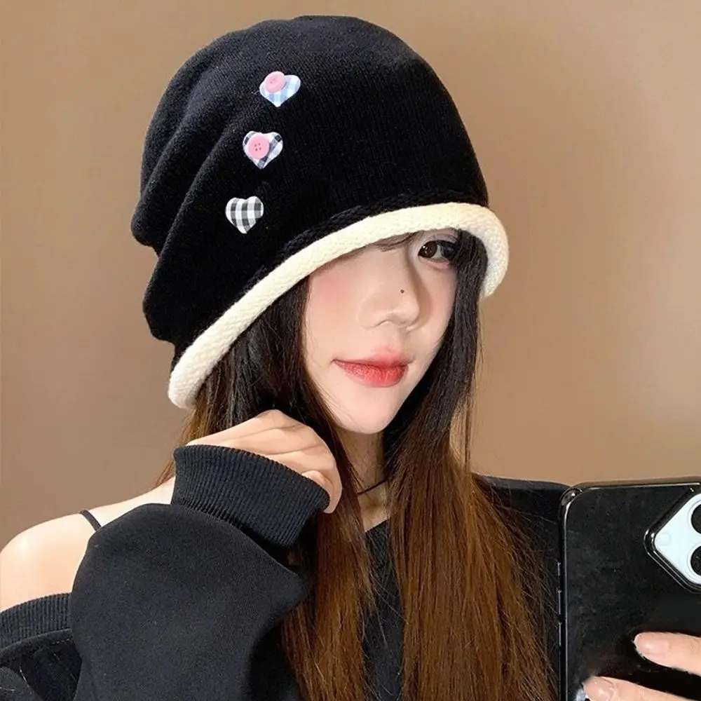 

Ретро Винтаж Y2k Мешковатая Кепка с завитыми полями Свободные вязаные шапки Кепка с пуговицами в форме сердца Универсальные пуловеры Шапки Spicy Girls