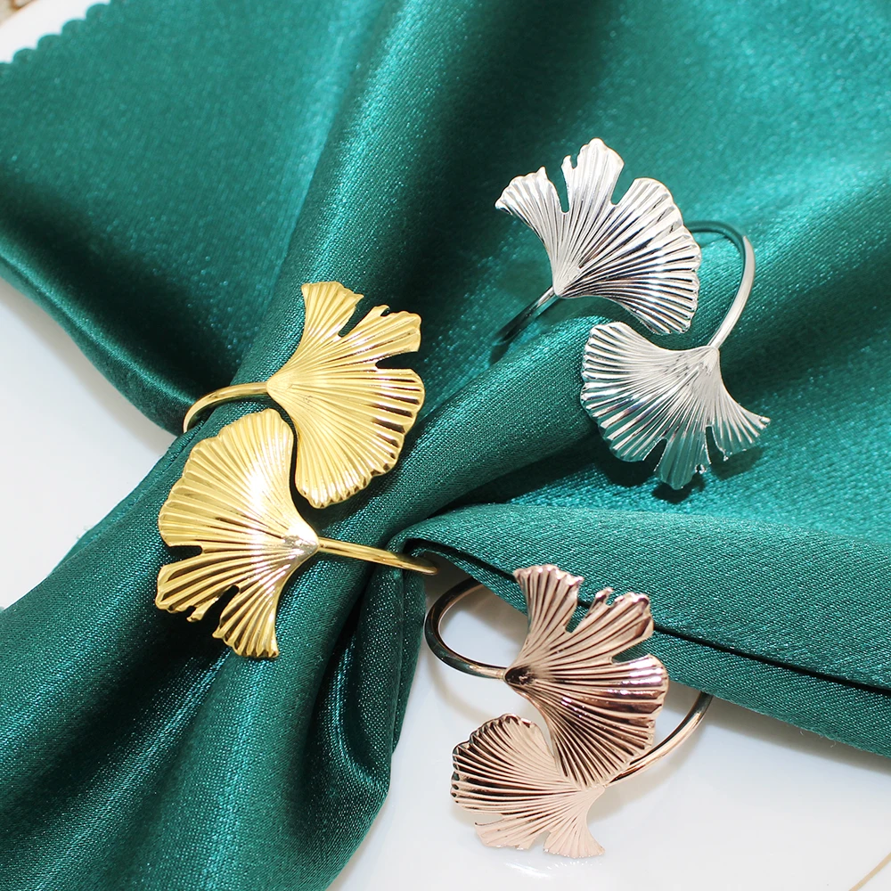 12Pcs Gingko Napkin Ring Gold Leaf Napkin Holders for Wedding Party Christmas Thanksgiving Table Decoration and Daily Use HB49