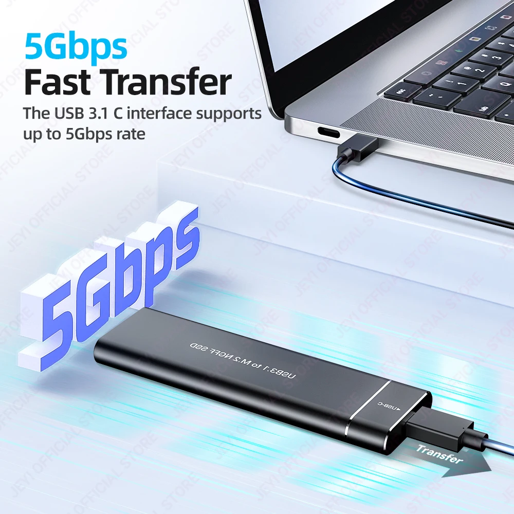 JEYI M.2 SATA SSD Enclosure USB 3.1 (5Gbps) for 2230-2280 SSDs -Auto Sleep, Aluminum Case,B+M Key Support Tool-Free Installation