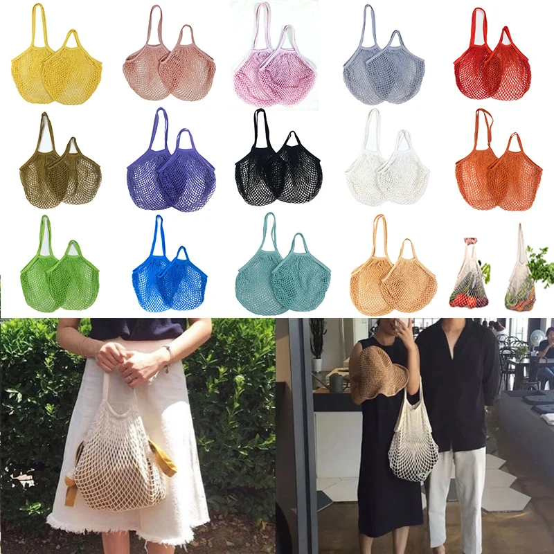 Reusable Grocery Produce Bags Cotton Mesh Ecology Market String Net Tote Bag Kitchen Fruits Vegetables Hanging Bag Home