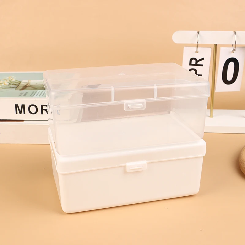 Caja de almacenamiento abatible transparente para el hogar, Organizador a prueba de polvo para tarjetas, artículos diversos de papelería, color blanco