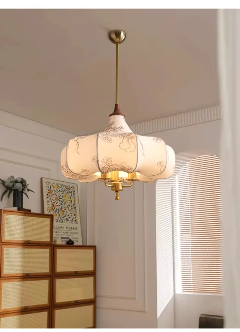 

French Retro Medieval Fabric Art Decorative Pendant Lights Led E27 Gold Lustre Home Decor Bedroom Study Studio Salon Restaurant