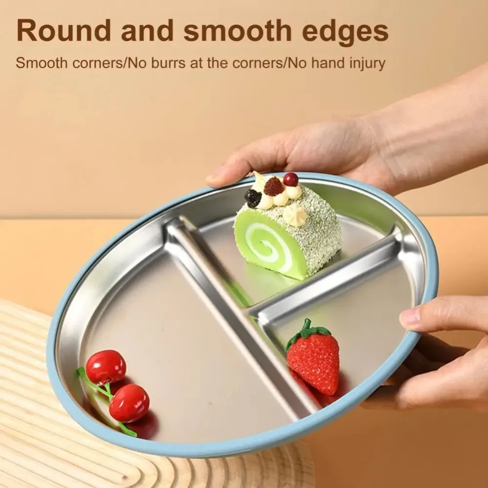 

Divided Design Suction Cup Plates Silicone Shell Safe Material Baby Sucker Dining Plate Non-Slip 304 Stainless Steel