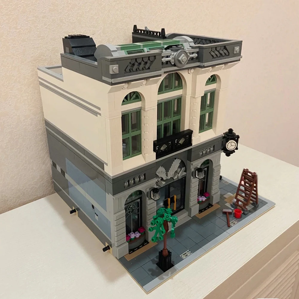 Creative Expert Brick Bank Cafe Corner MOC Building Blocks City Model Bricks Downtown Dinner Bookstore Street View Toy For Kids