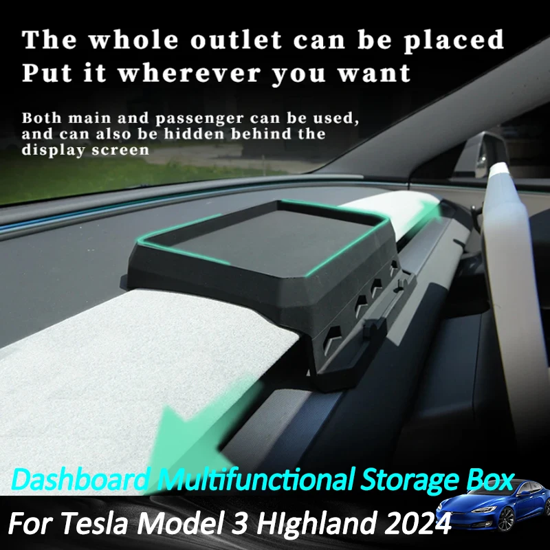 

Лоток для хранения приборной панели Tesla Model 3 Highland 2024, ящик для хранения салфеток на приборной панели с держателем для телефона, многофункциональный Acc