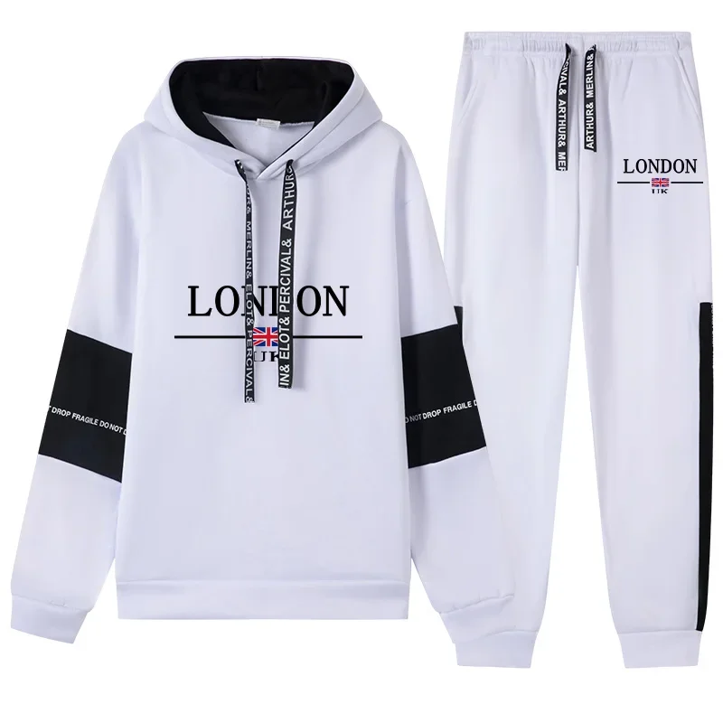 Молодежный повседневный мужской спортивный костюм, Лидер продаж, цельный свитшот с капюшоном и принтом, брюки, спортивная мужская одежда для бега на открытом воздухе, уличная одежда