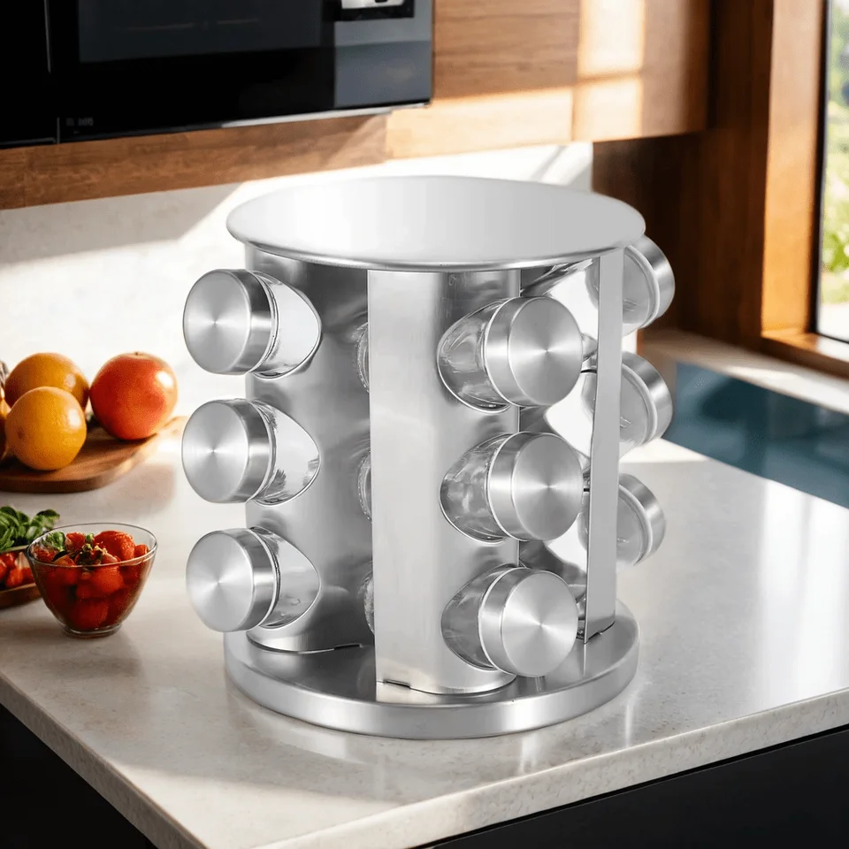 360 Degree Rotatable Stainless Steel Spice Jar Set