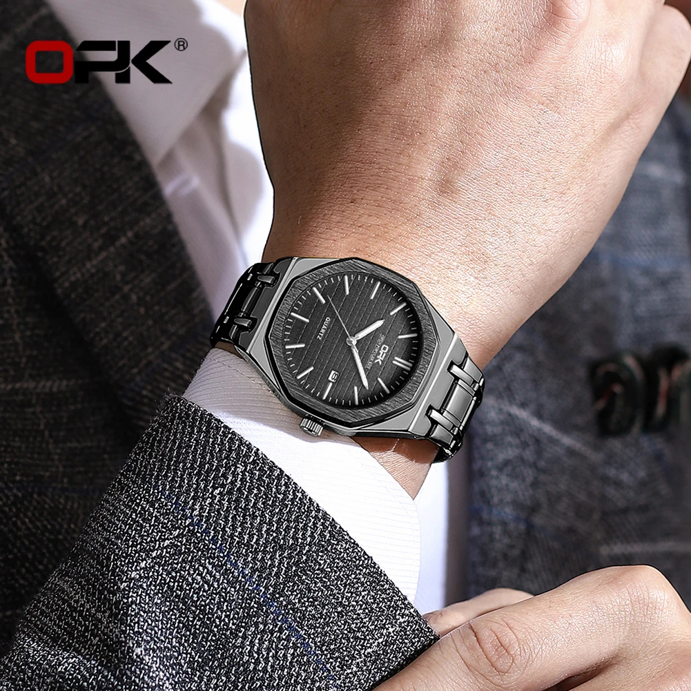 OPK 8139 Luxury Quartz Watch For Men Original Top Brand Calendar Man Wristwatch Waterproof Luminous Stainless Steel Watches