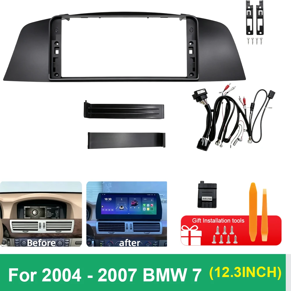 12.3 Inch Car Radio Fascia Frame Canbus Box Android Fitting Kit For BMW 7 Series E65 E66 E68 2004-2007