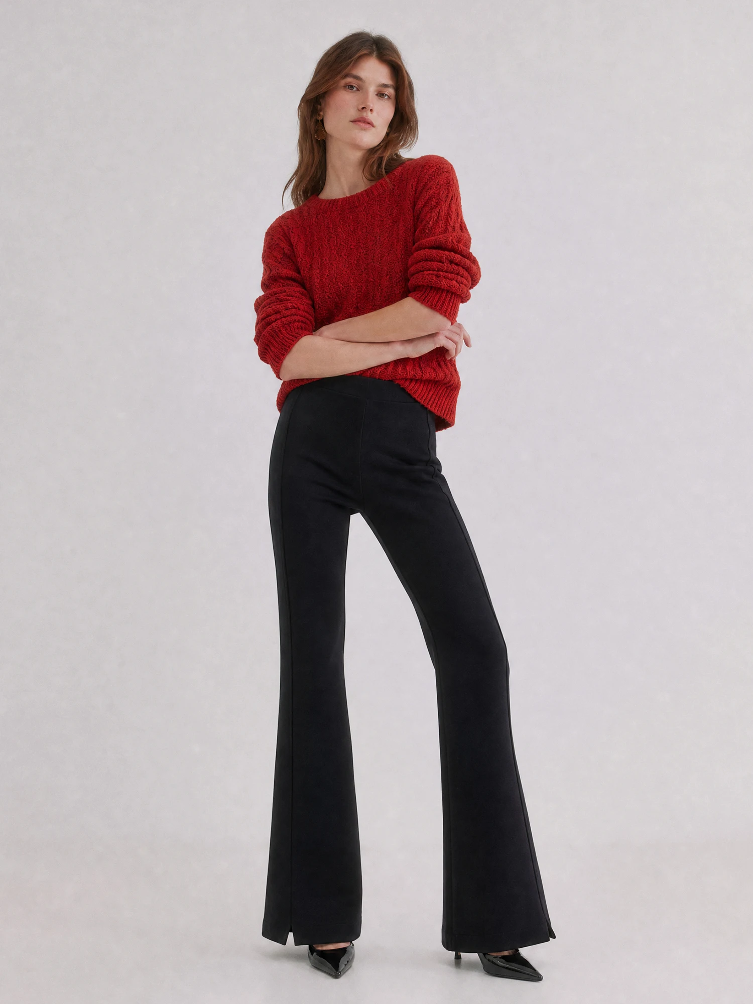 Slimming High Elastic Modal Fabric Casual Pants Loose Fit Flared Leggings Comfortable Elastic Waist Polyester Cotton Blend