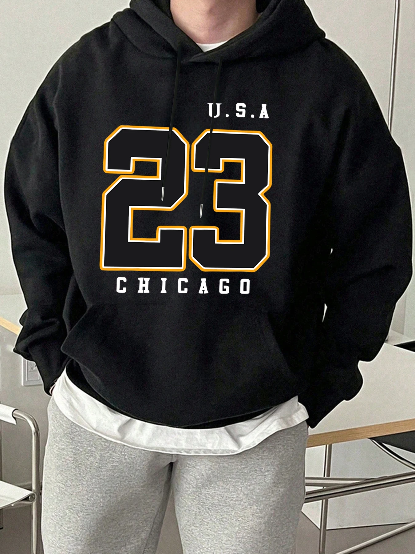 الولايات المتحدة الأمريكية شيكاغو عدد 23 طباعة الرجال هودي بلوزات لينة عادية موضة ملابس فضفاضة دافئة مريح الشارع الشهير أساسيات الخريف القمم #1