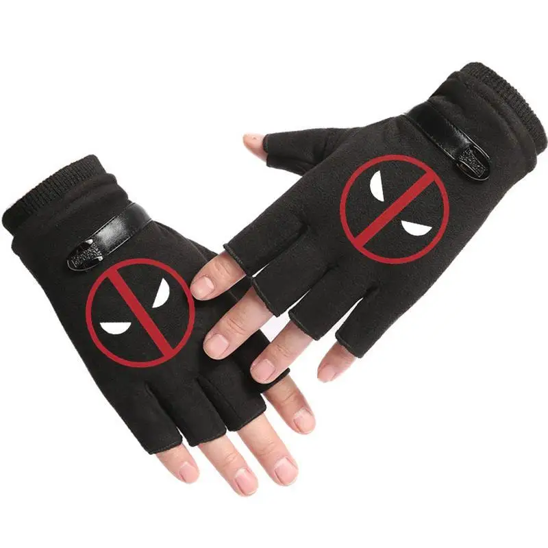 Marvel Deadpool Cartoon Knitted Finger Half Gloves Warm Single Product Quality Gloves Cycling Windproof Gloves Holiday Gift