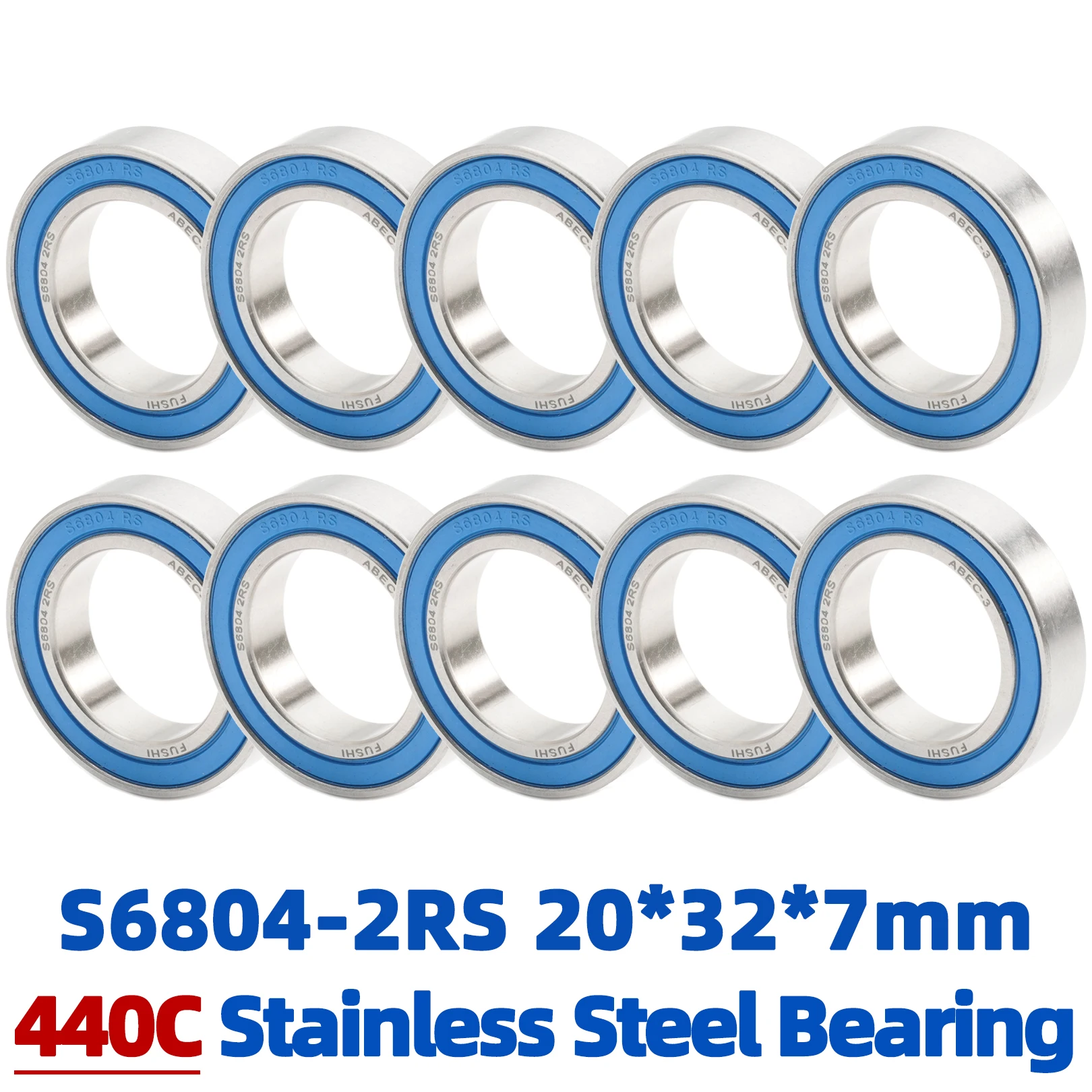 S6804RS Bearing 20*32*7 mm ABEC-3 ( 10 PCS ) 440C Stainless Steel S 6804RS Ball Bearings 6804 Stainless Steel Ball Bearing