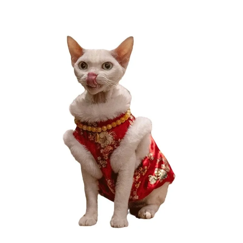 

Hot Selling New Year Festive Chinese Wind Pet Clothing Sport Style Tang Suit for Cats Vest Princess Style Dress