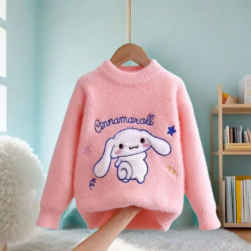 New Girls' Autumn Winter Sweater Mink Velvet Knitted Sweater Cartoon Cinnamoroll Children's Bottoming Shirt Tops Pullover - view 2