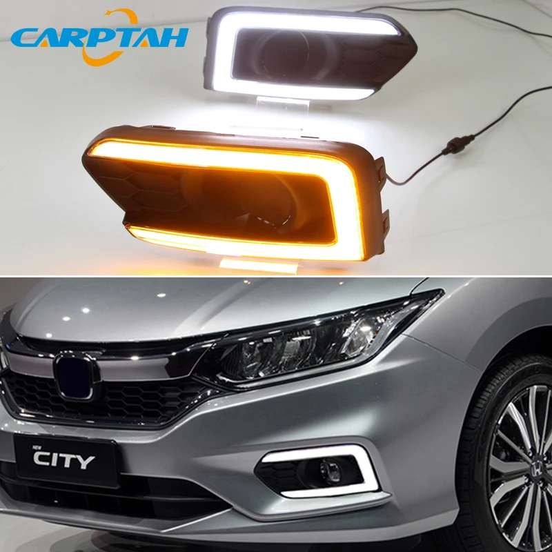 Car LED DRL Daylights For Honda City Grace 2017 2018 2019 Yellow Turn Signal Indicator Daytime Running Light Fog Lamp Headlight