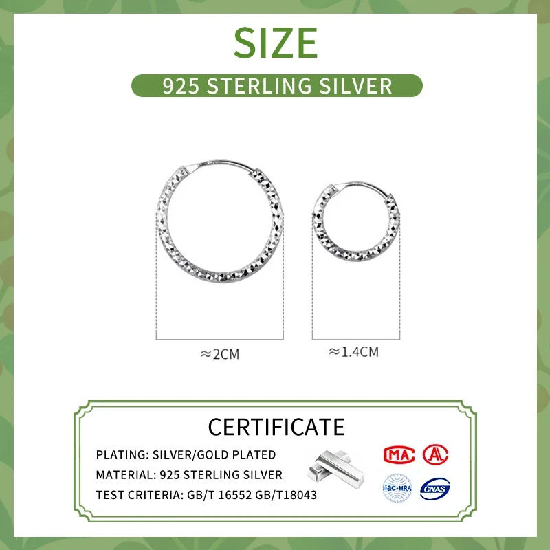 INZATT Real 925 Sterling Silver 14/20MM Sparkling Circle Hoop Earrings for Women Classic Fine Jewelry Minimalist Accessories