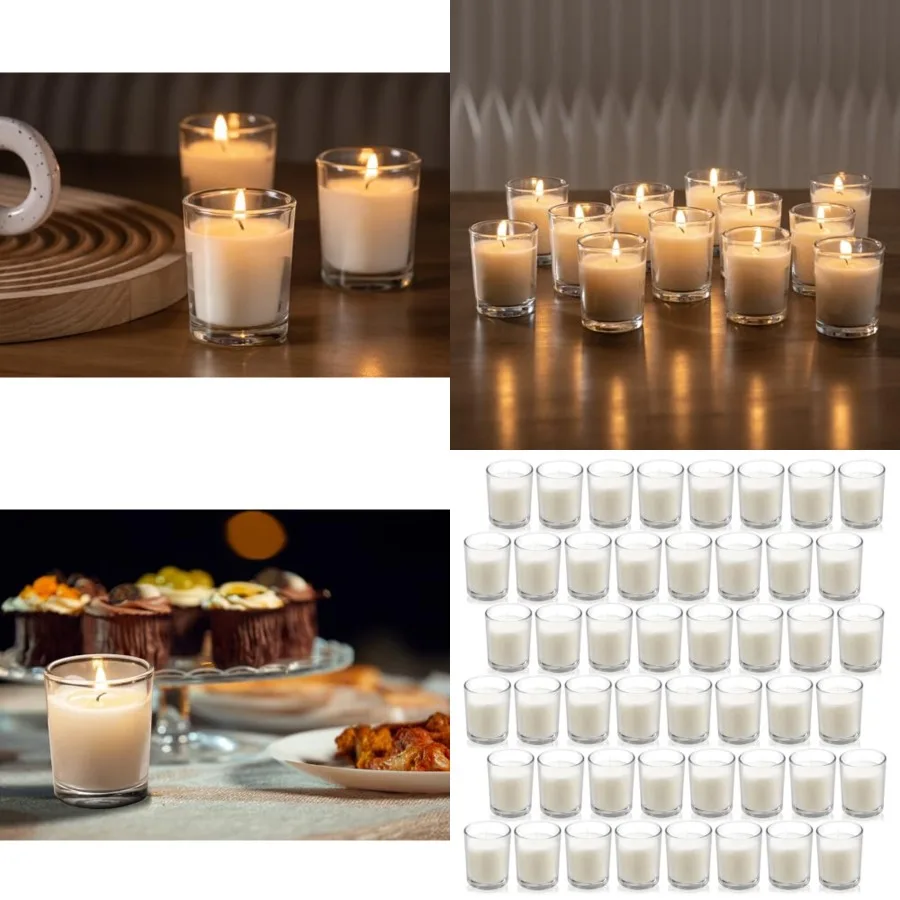 

Warm White Unscented Clear Glass Filled Votive Candles. Hand Poured Wax Candle Ideal Gifts for Aromatherapy Spa Weddings Birthd
