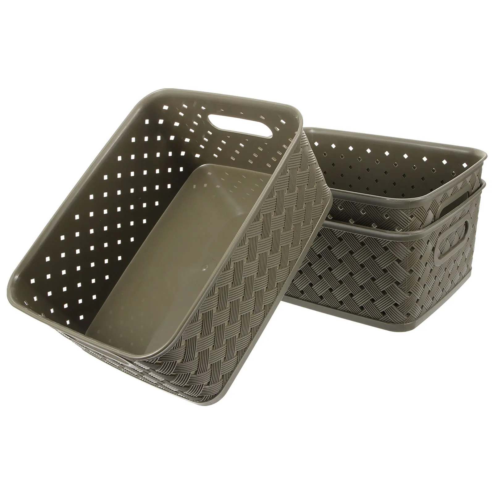 3Pcs Woven Basket Handle Desktop Organizer Sundries Storage Bin Multipurpose Basket Kitchen Office Bathroom Woven Storage Bin