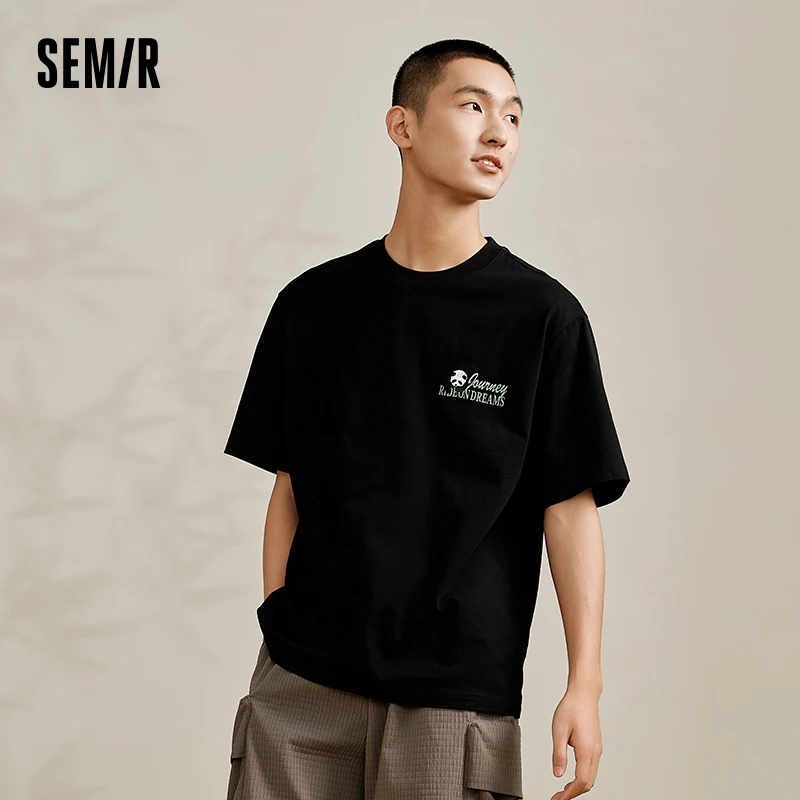 

Semir Short-Sleeved T-Shirt For Men 2024 Summer New Trendy Embroidered Letter Print Top Pure Cotton